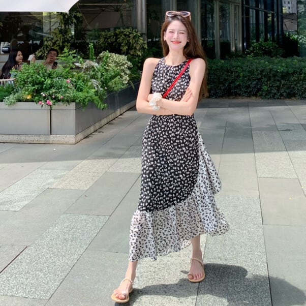 【dress】切り替え花柄ワンピース　M24343