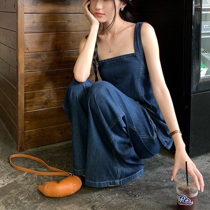 【set】バックリボンデニムトップス×ワイドパンツセット    N2682