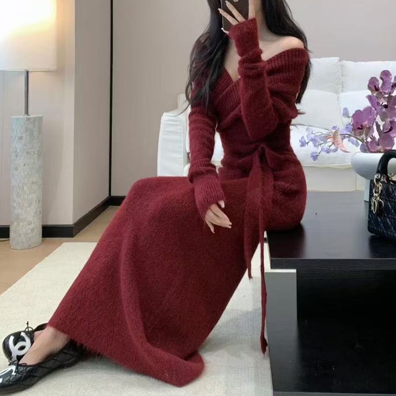 【set】カシュクールトップス×ロングスカートセット Q7043