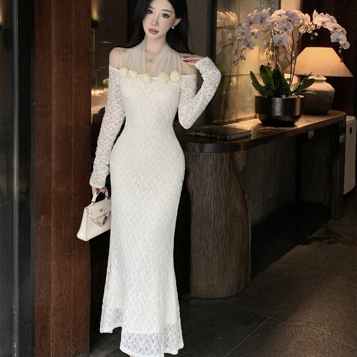【dress】レースチュールドッキングワンピース　M27960