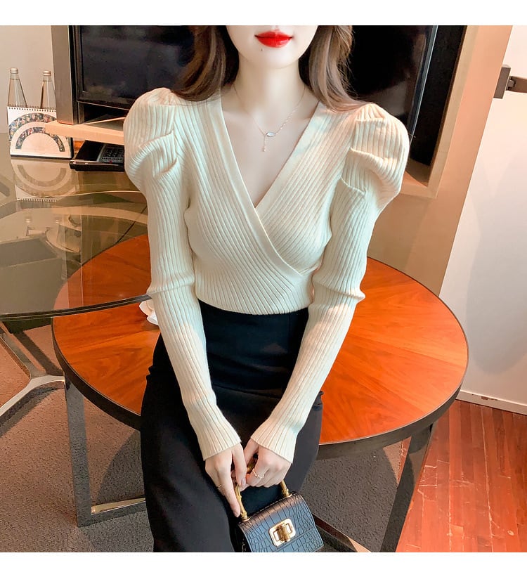 【tops】Vネックニットトップス　M28250
