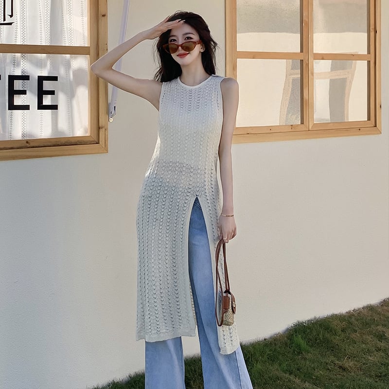 【dress】ノースリーブスリットニットワンピース G21070