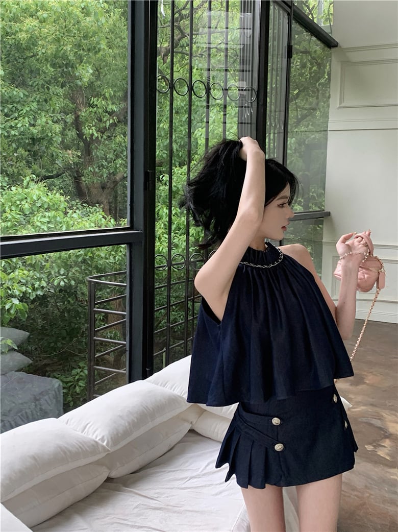 【set】デニムキャミソール+ギャザースカート２点セットG21347