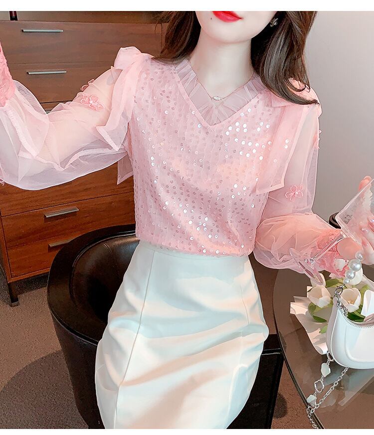 【tops】チュールコンビシャツトップス　M29227