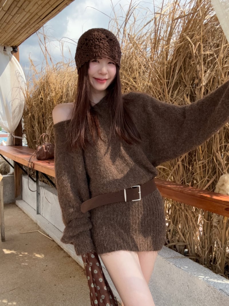 【dress】オフショルニットミニワンピース　N3359