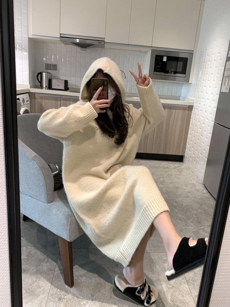 【dress】フード付きニットワンピース　M26317
