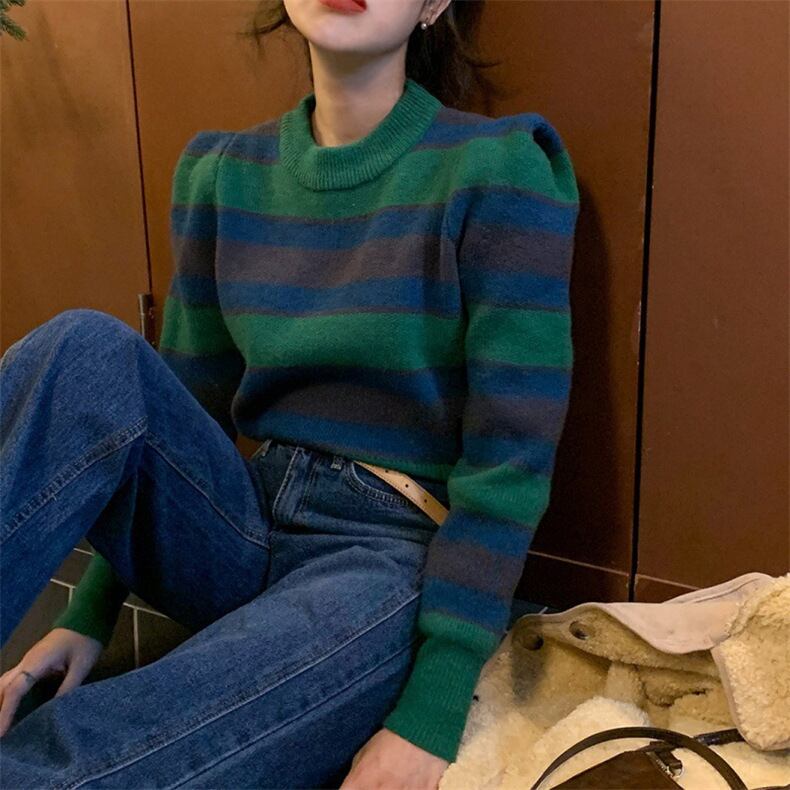 【tops】ボーダー柄ニットセーター　M18718