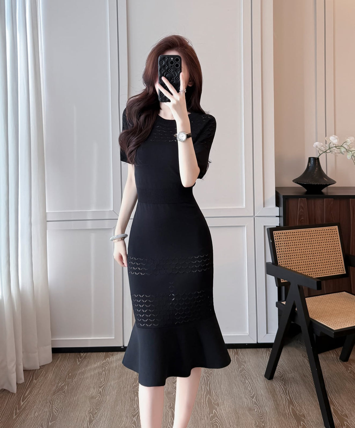 【dress】半袖ニットマーメイドワンピース Q8494