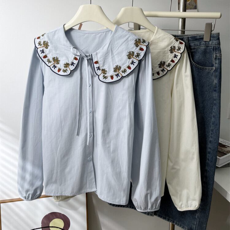 【tops】刺繍シャツブラウス　M29907