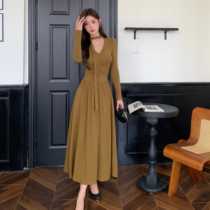 【dress】スカーフ付きAラインワンピース Q6911