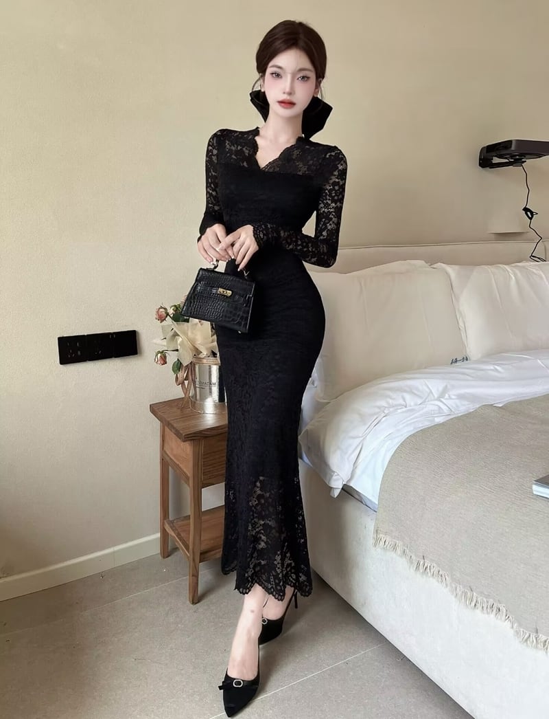 【dress】レースマーメイドワンピース　M28027