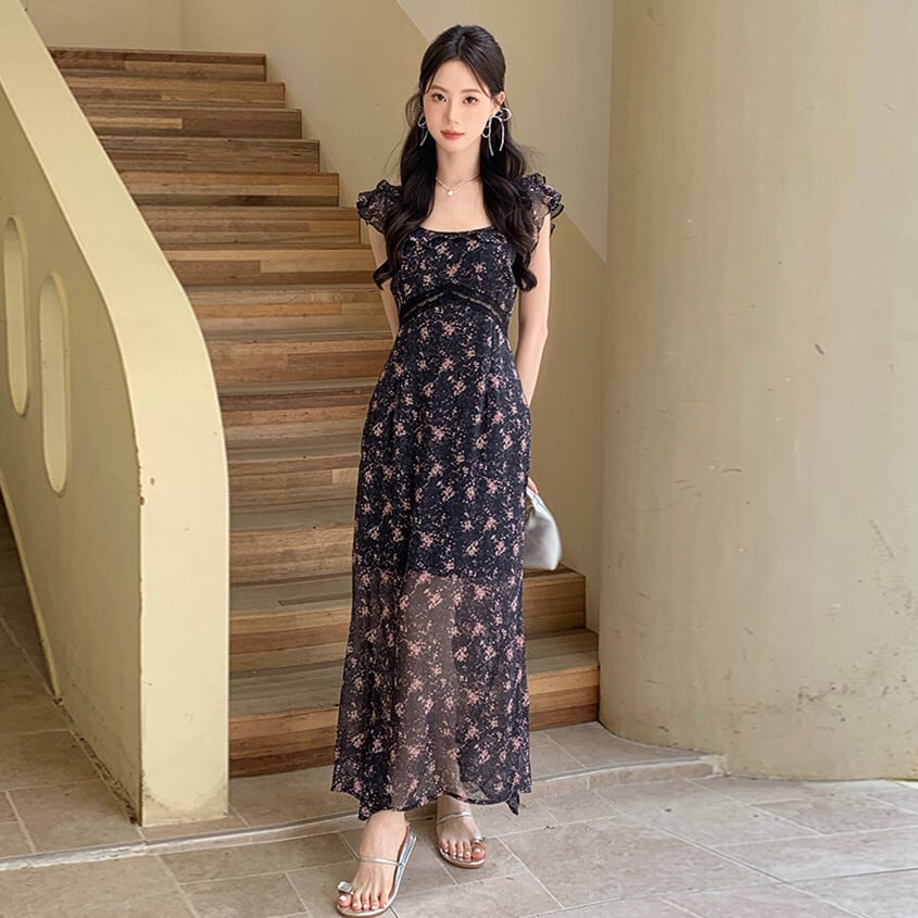 【dress】フリル花柄ワンピース　M25208