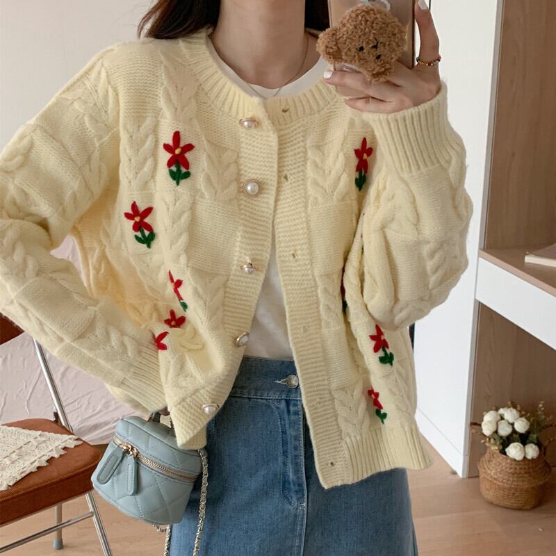 【outer】刺繍ニットカーデ　M27853