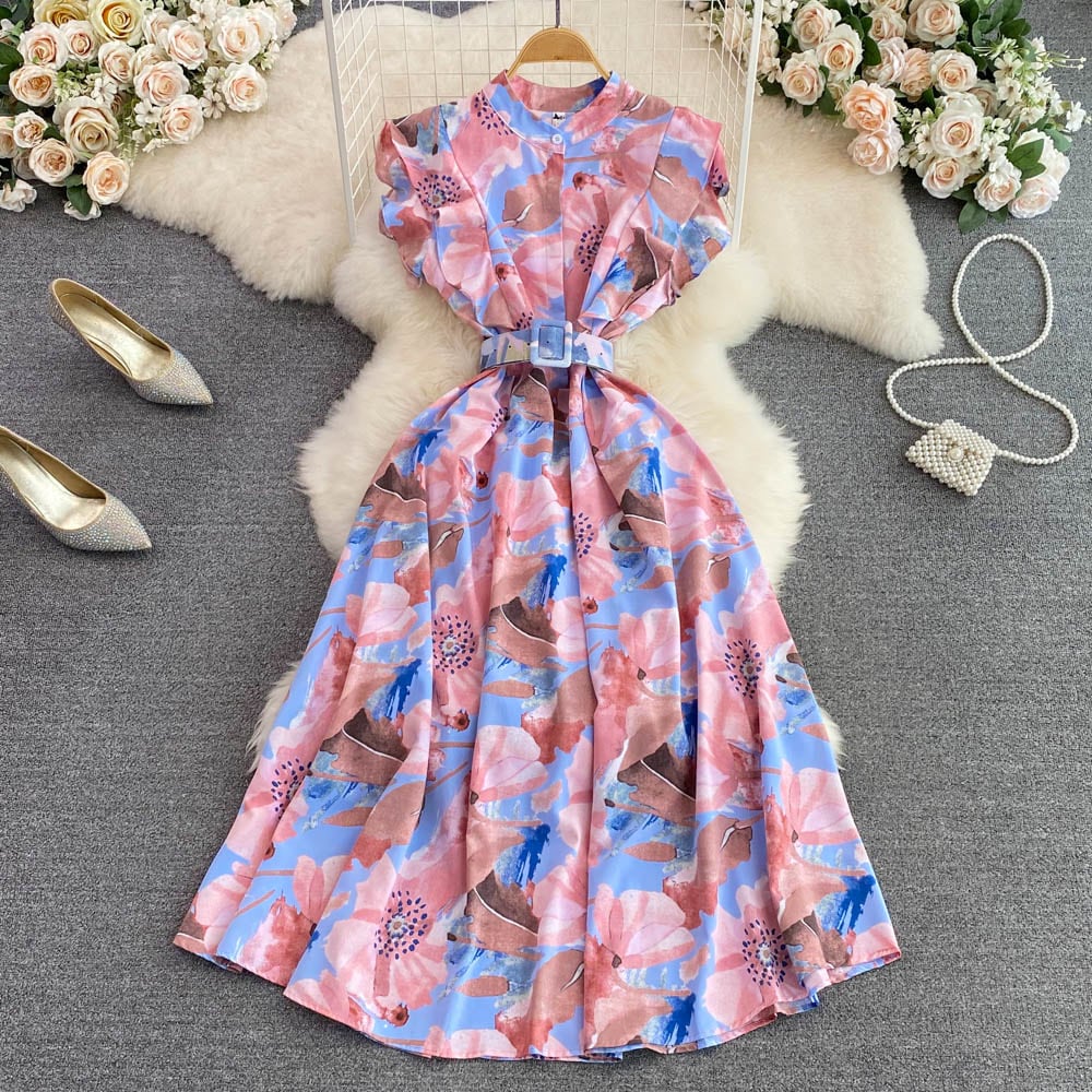 【dress】スタンドネックプリントワンピース G20725