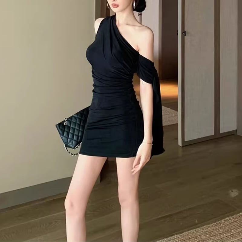 【dress】オフショルダーミニタイトワンピース Q8397
