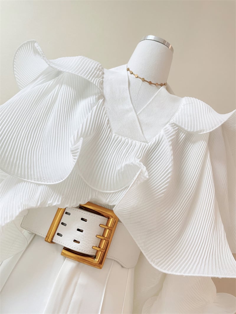 【tops】VネックフリルブラウスF7054