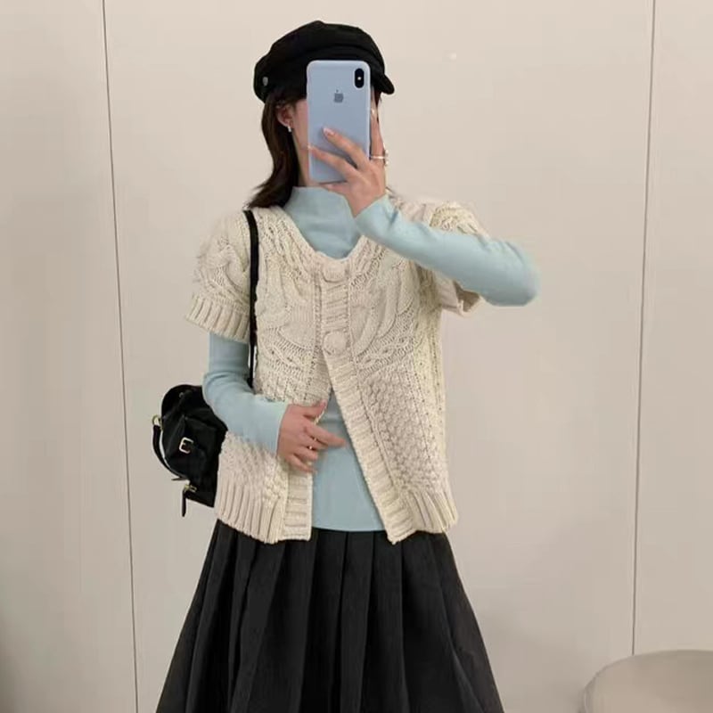 【outer】半袖ニットカーディガン Q8066