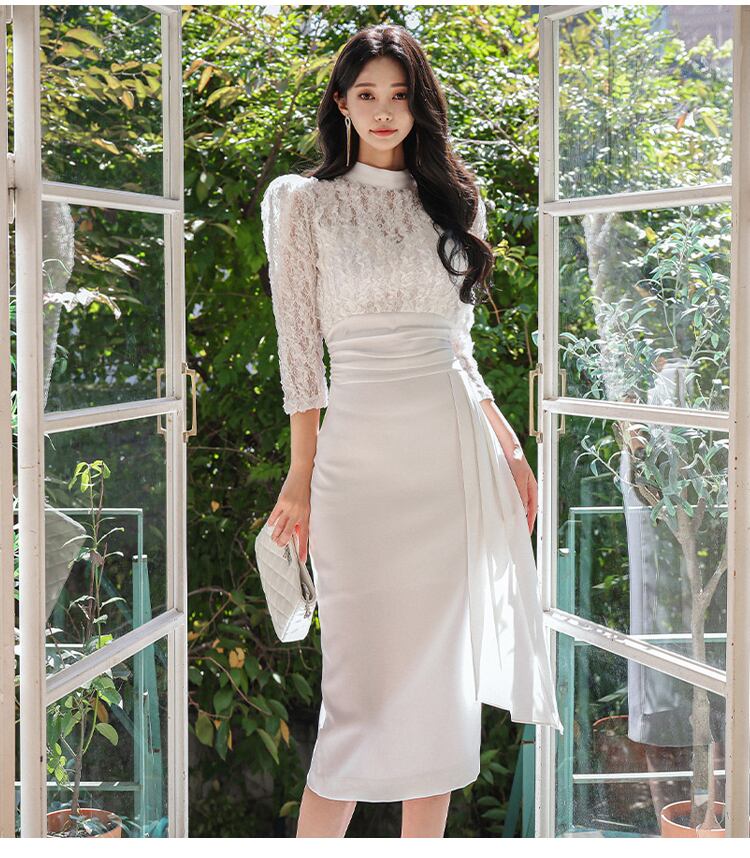 【dress】OL通勤7分袖レースワンピース G19623