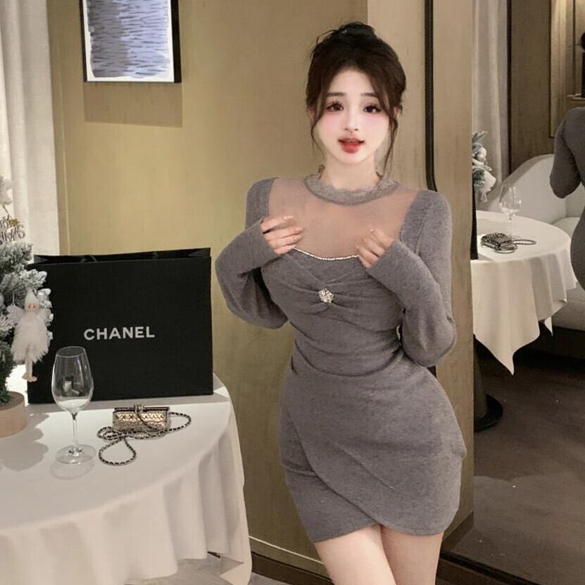 【dress】レース切り替えニットワンピース　M27692