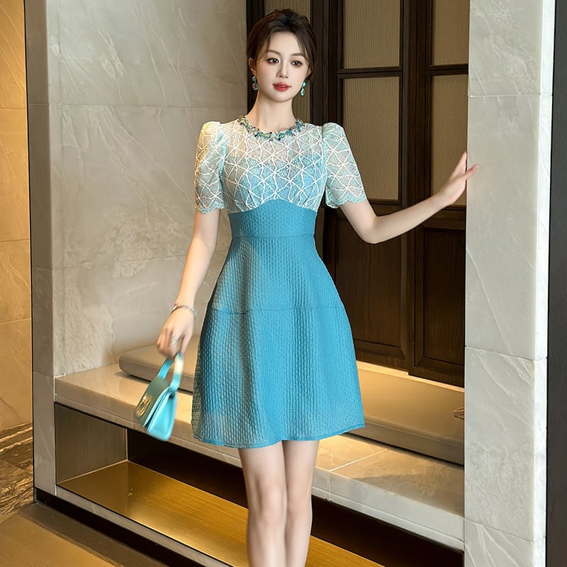 【dress】レース切り替えワンピース　M24878