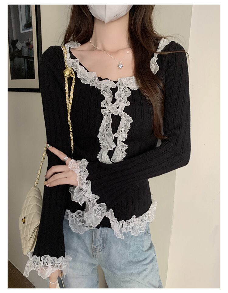 【tops】レース切り替えニットトップス　M27759