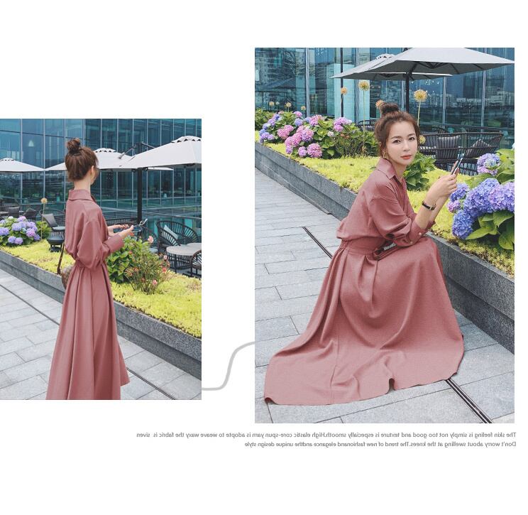 【dress】OL通勤気質満点レトロスウィート長袖Vネック無地着痩せワンピース