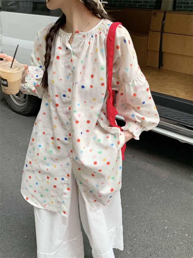 【set】ドット柄トップス×ワイドパンツセット　M24768