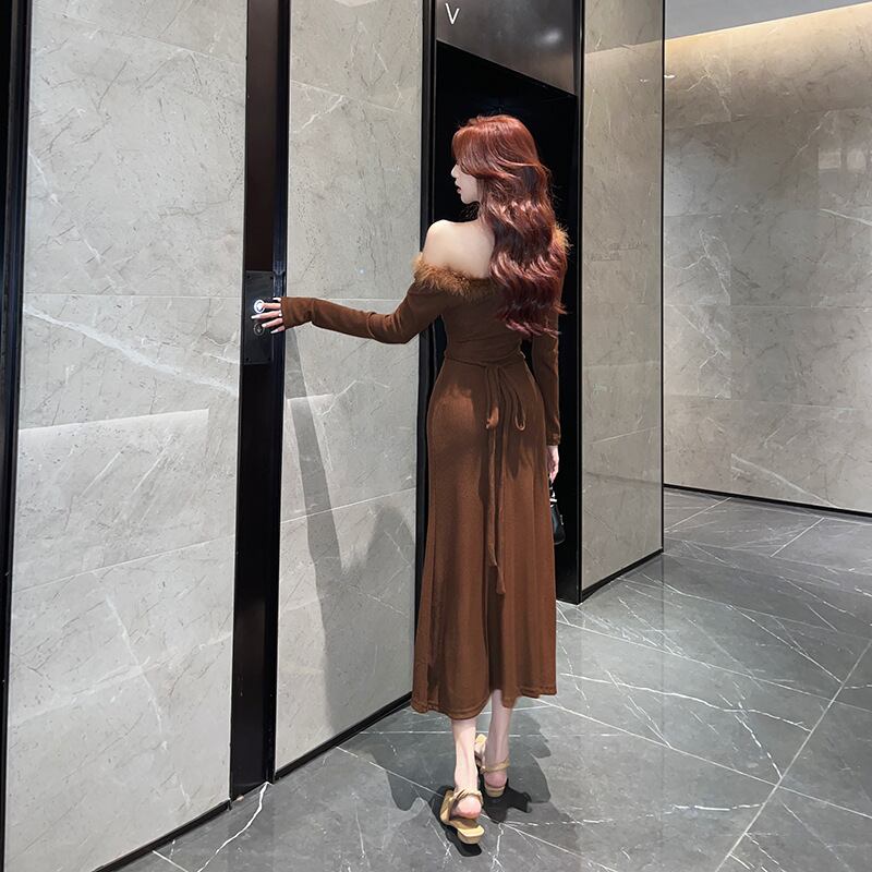【dress】ファーネックワンピース　M18207