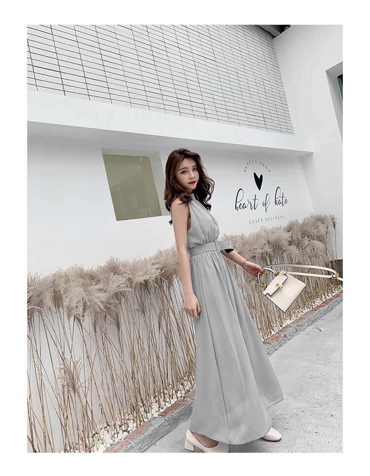 【dress】今季トレンド気質満点海旅行ギャザーウェスト絞り体型カバー無地ワンピースF0288