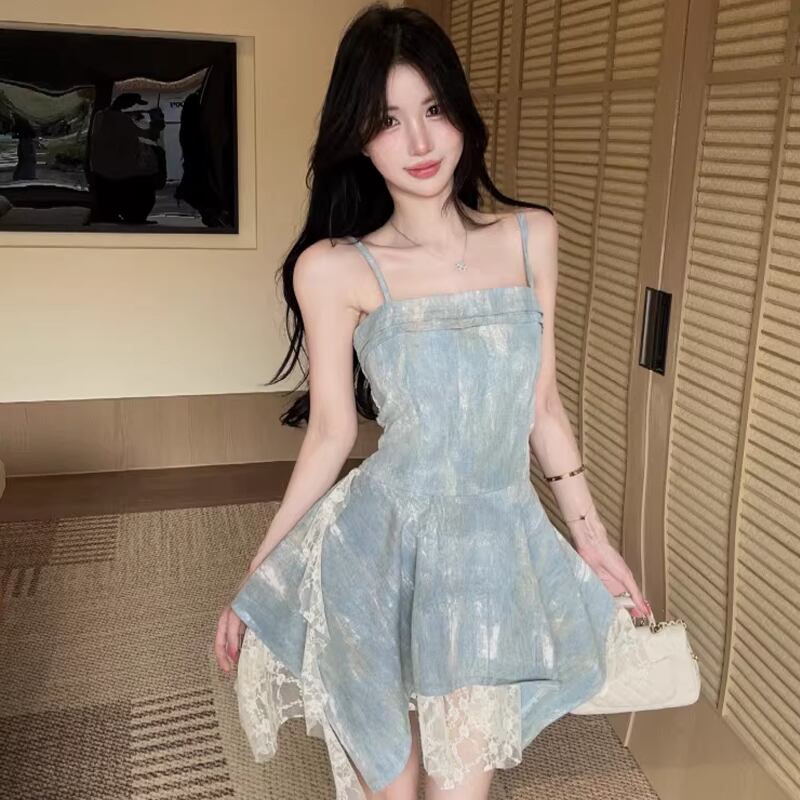 【dress】レースドッキングデニムキャミワンピース Q8340