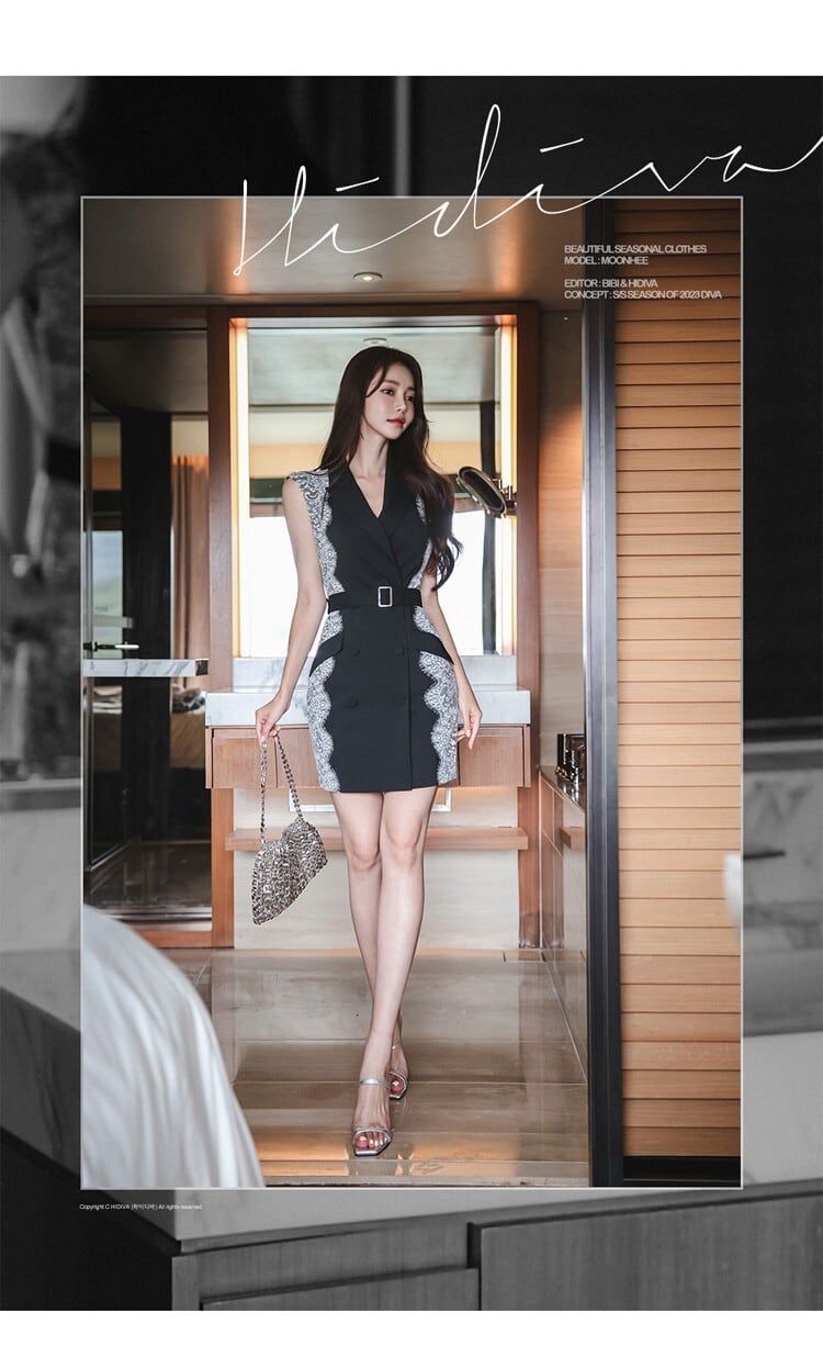 【dress】ノースリーブレース切り替えスーツワンピース G20869