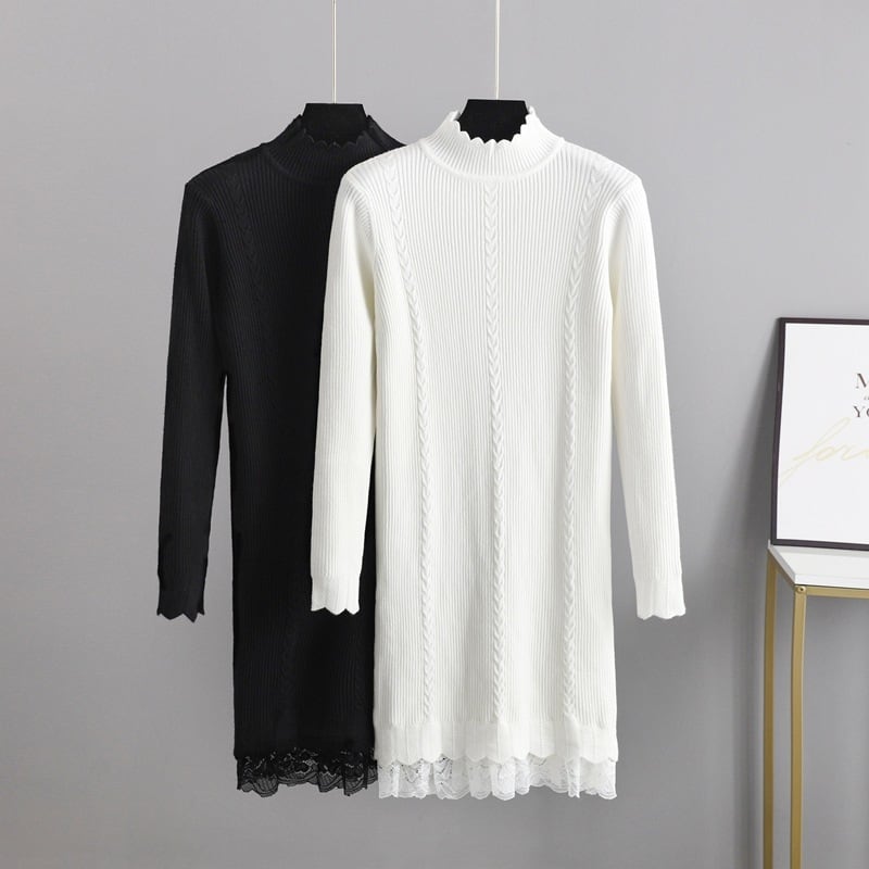 【dress】レース切り替えニットワンピース　M28471