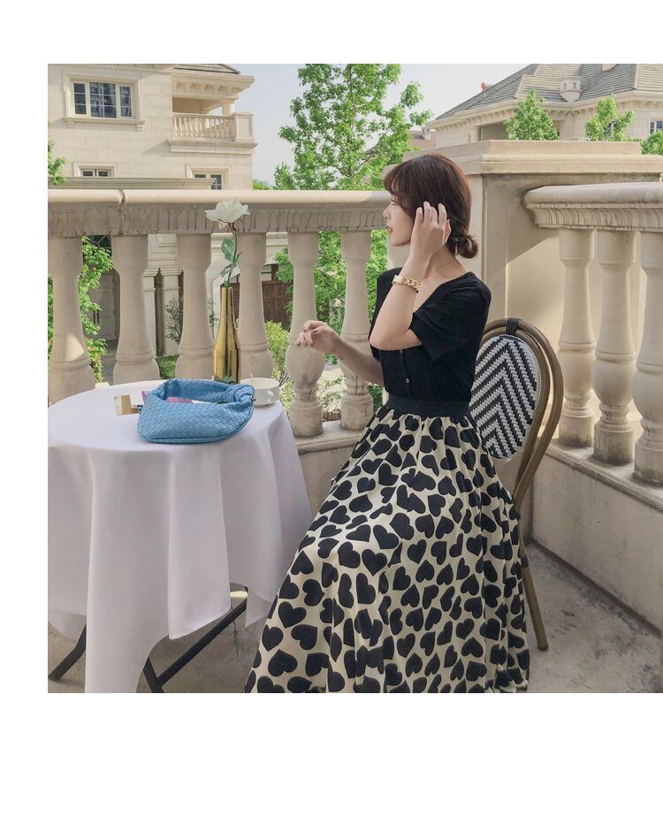 【bottoms】ハート柄Aライン花柄レディースファッションOL通勤ミッドウエストスカート