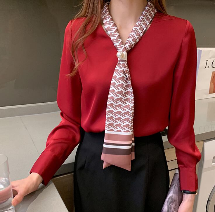 【tops】春新作バンドカラー長袖体型カバーファッションプリント配色シャツF0672