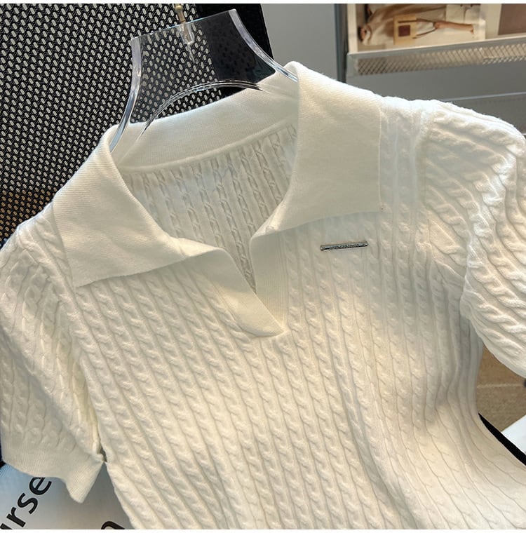 【tops】POLOネックニットＴシャツF7402