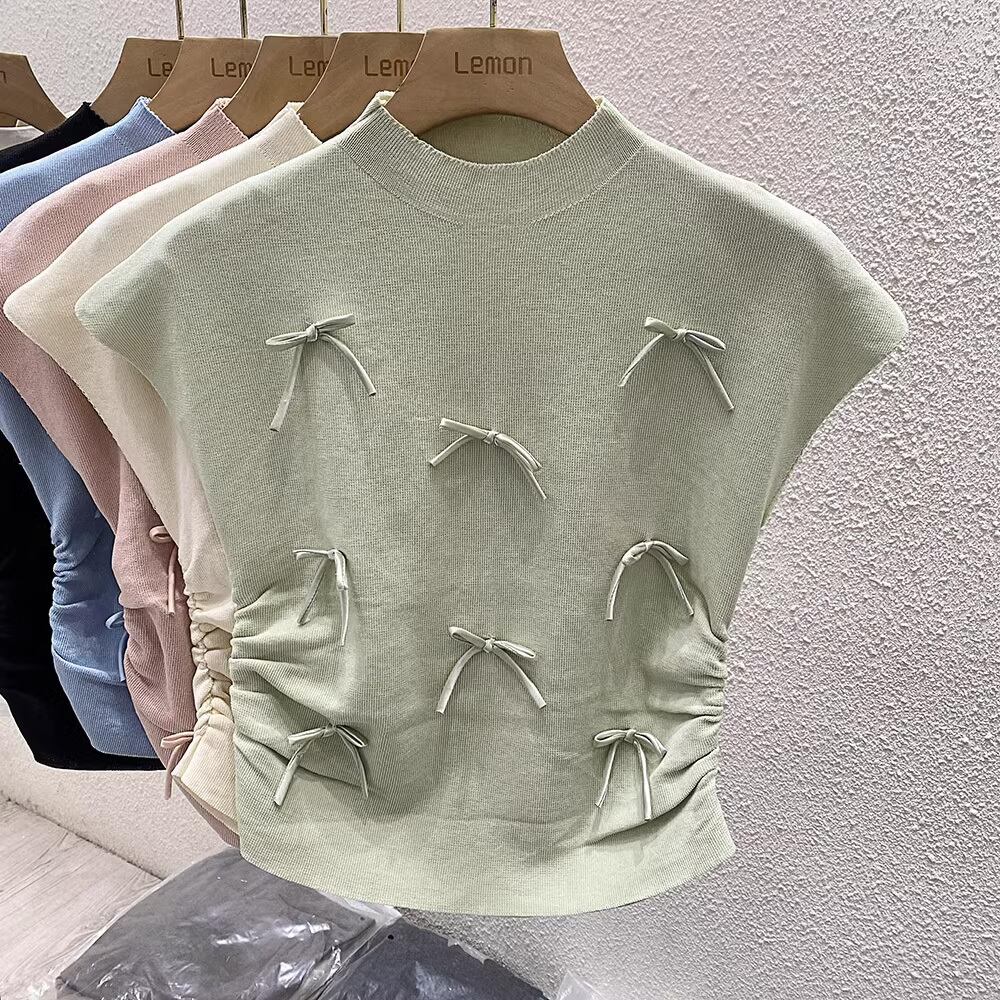 【tops】5色リボンニットタンクトップF7261