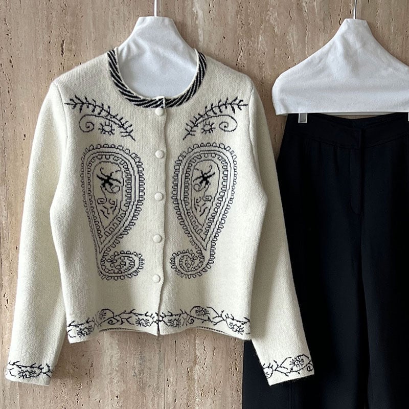 【outer】刺繡柄ニットコート Q7032
