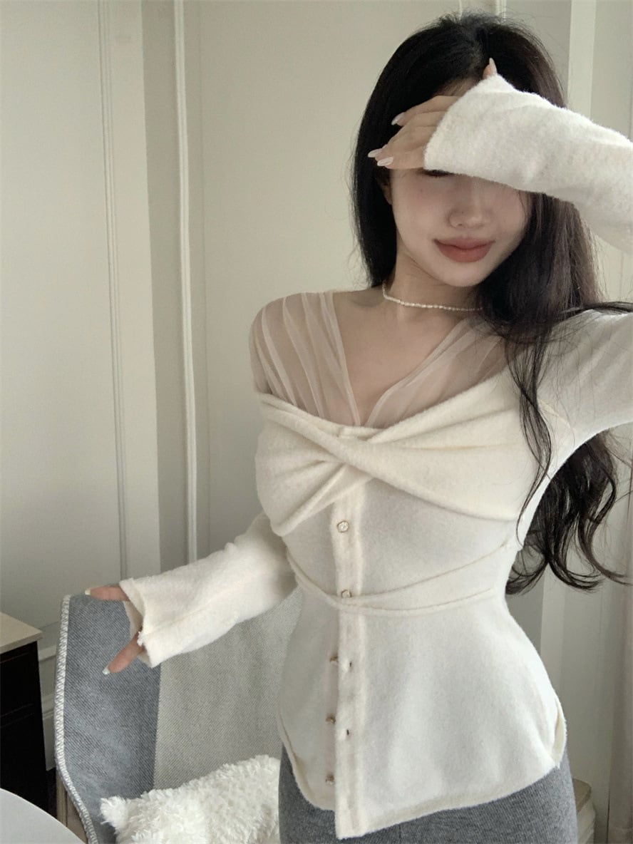 【tops】チュールドッキングニットトップス　M28439
