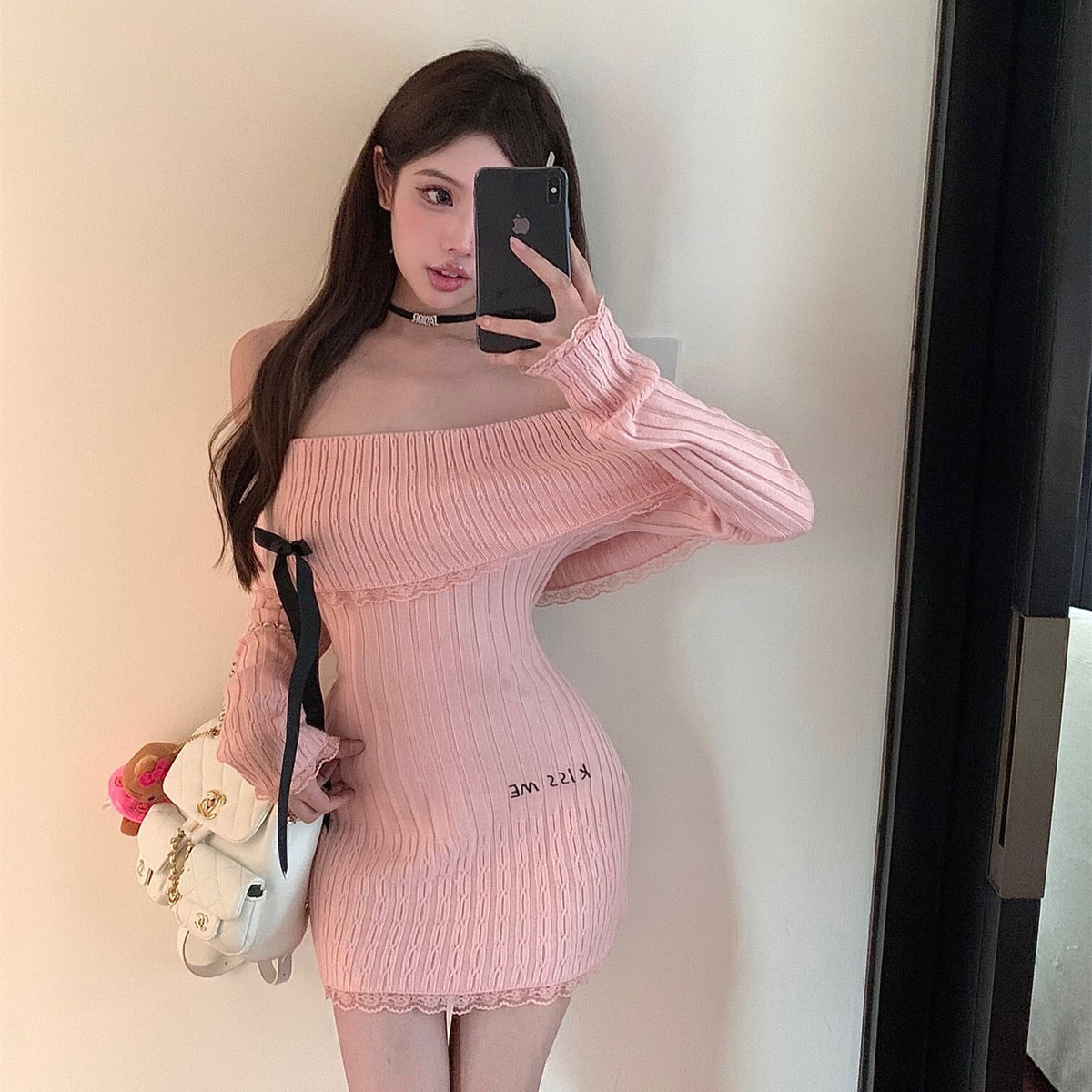 【dress】オフショルダーニットワンピース　M28656
