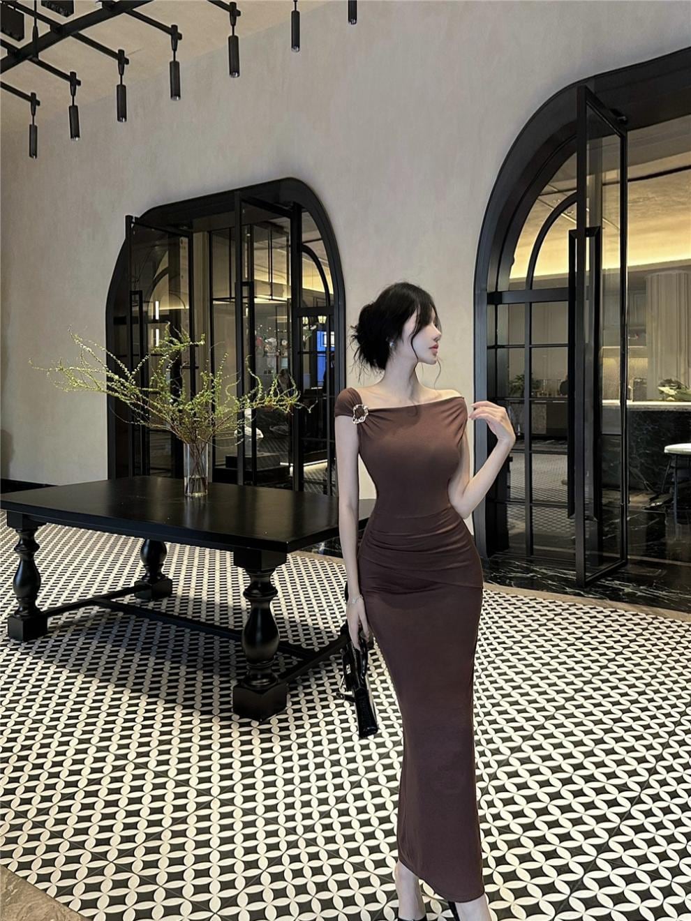 【dress】ワンショルダータイトワンピース Q8083