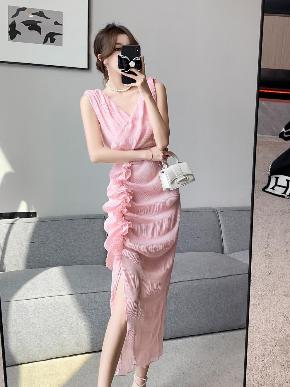 【dress】Vネックギャザーワンピース G20117