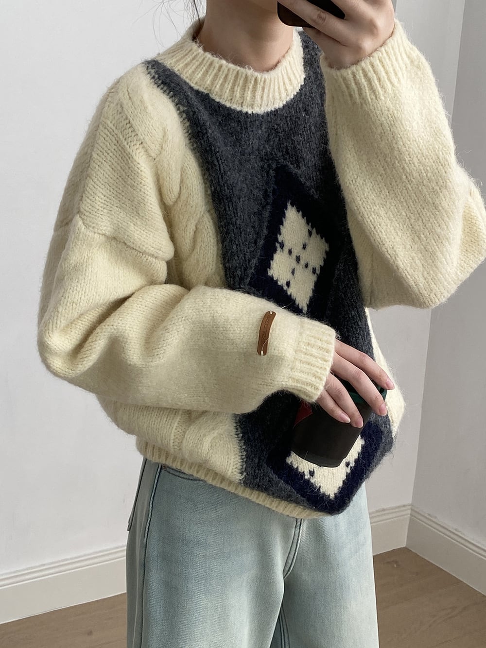 【tops】配色ニットセーター　M28575