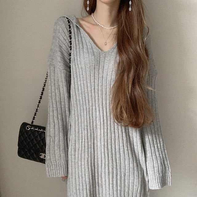 【dress】フード付きニットワンピース　M28089