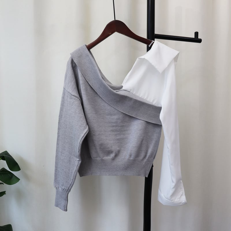 【tops】シャツ切り替えニットセーター　M26292