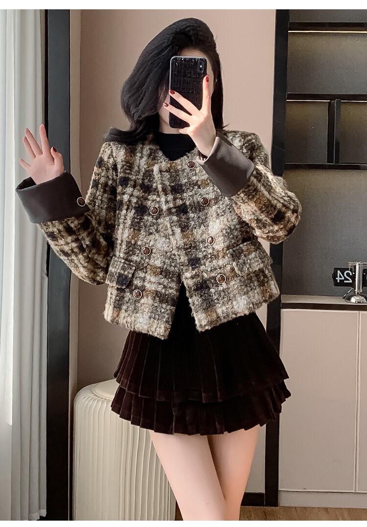 【set】チェック柄ショートコート×スカートセット　M27688