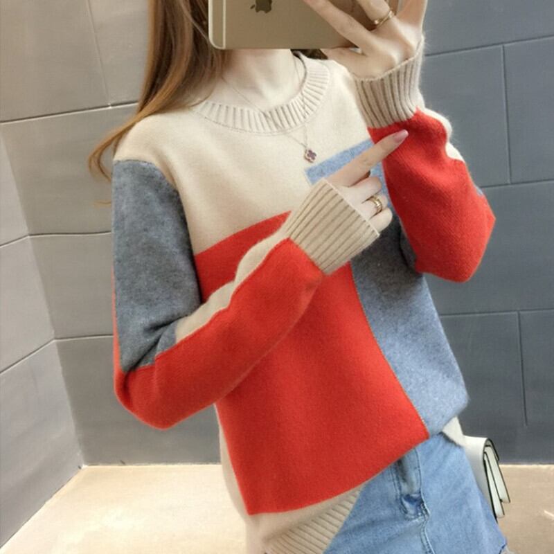 【tops】好感度UP〜ラウンドネック長袖4色ルーズゆったり着回しニットセーターW0148