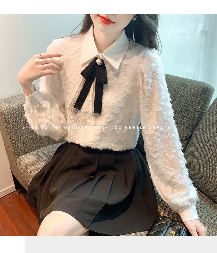 【tops】リボン付きレースシャツトップス　M18686