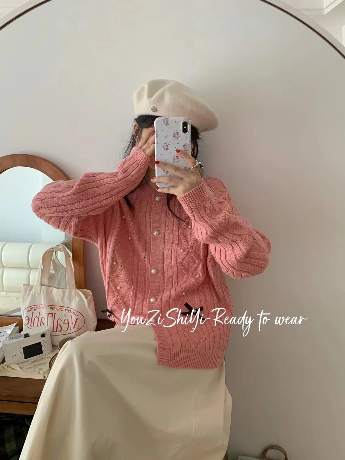 【outer】リボン付きニットカーデ　M25677