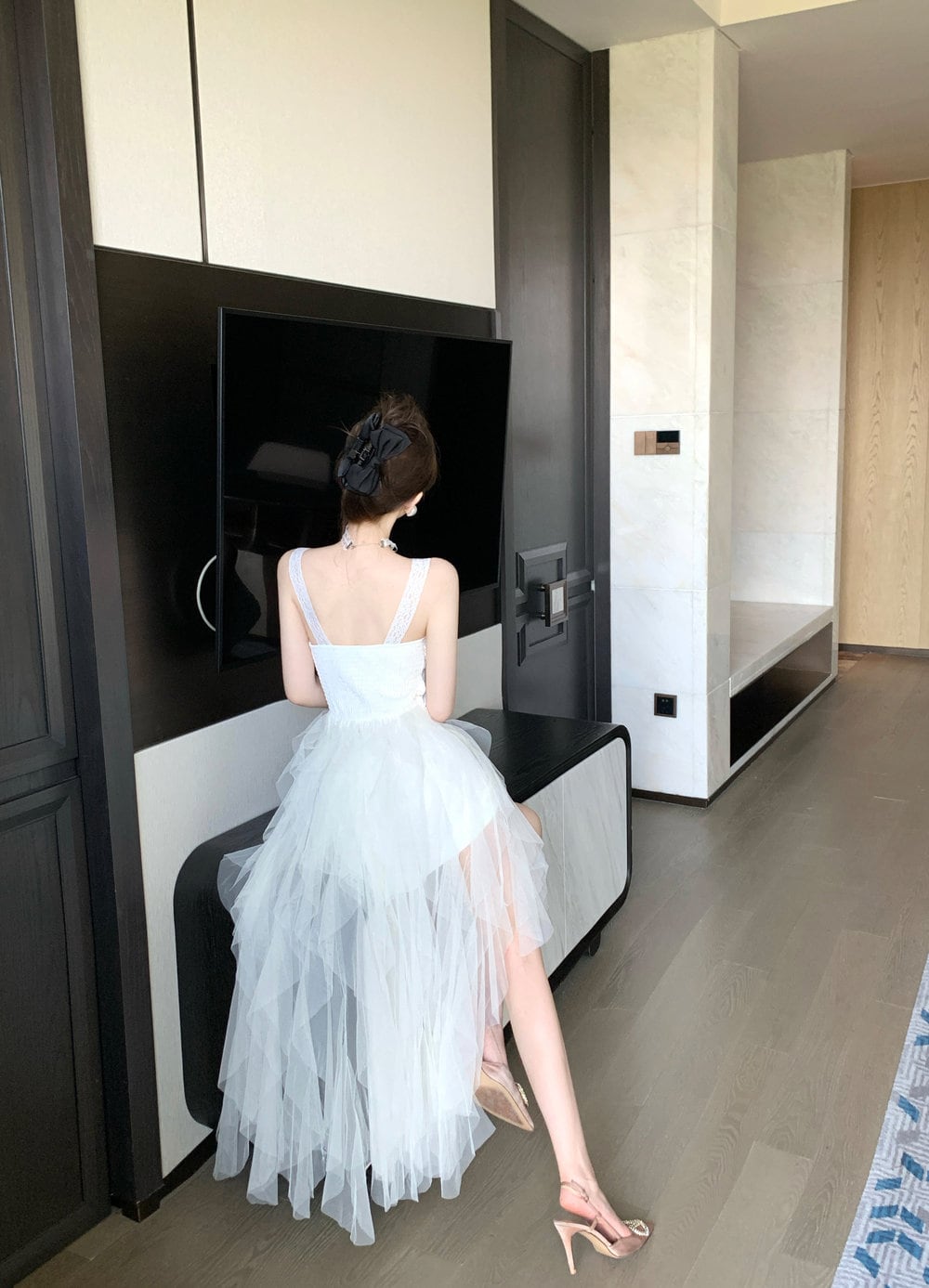【dress】イレヘムチュールキャミワンピース Q7575