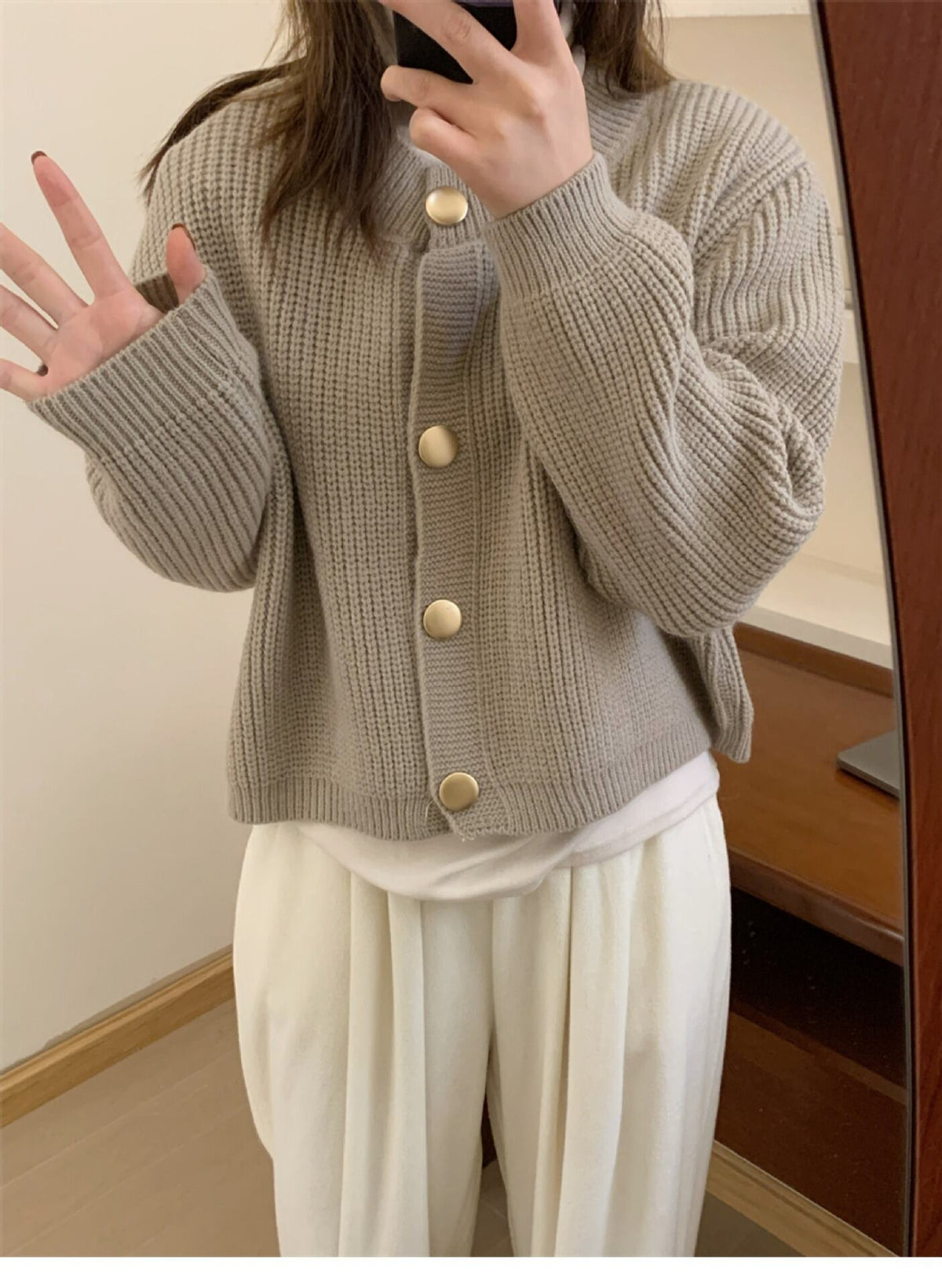 【outer】クルーネックニットカーデ　M18817